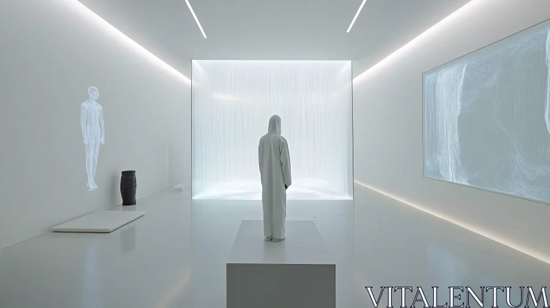 Serene White Interior with Standing Figure AI Image