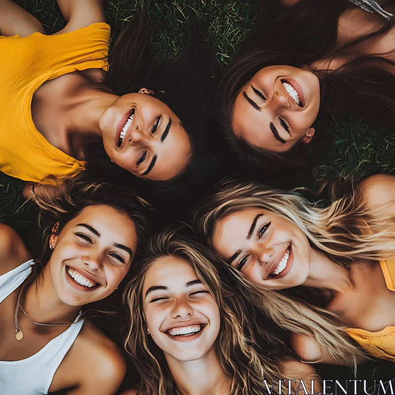 Women's Laughter on Green Grass AI Image