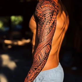 Tribal Tattoo Arm Design in Sunlit Ambience