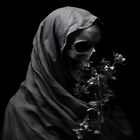 Monochrome Skull and Floral Still Life