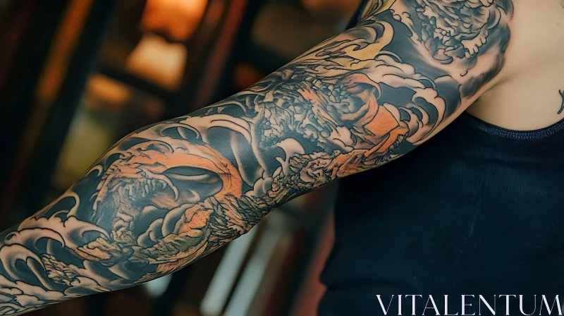 Detailed Dragon Tattoo on Forearm AI Image