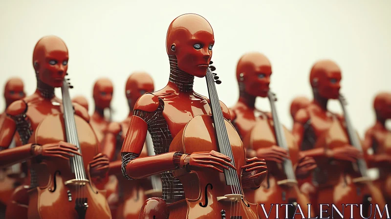 AI ART Red Robot Cellists Ensemble