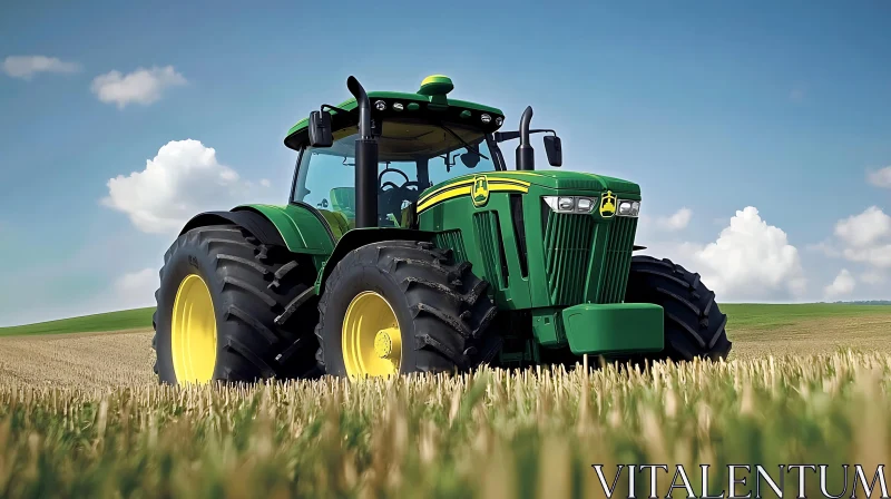 Agricultural Tractor in Rural Landscape AI Image