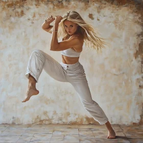 Blonde Woman's Martial Arts Stance