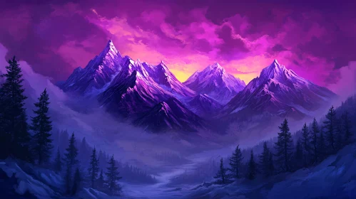 Purple Sky Over Snow-Capped Peaks