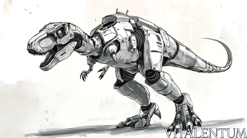 Cyborg Dinosaur Illustration: Metallic T-Rex AI Image