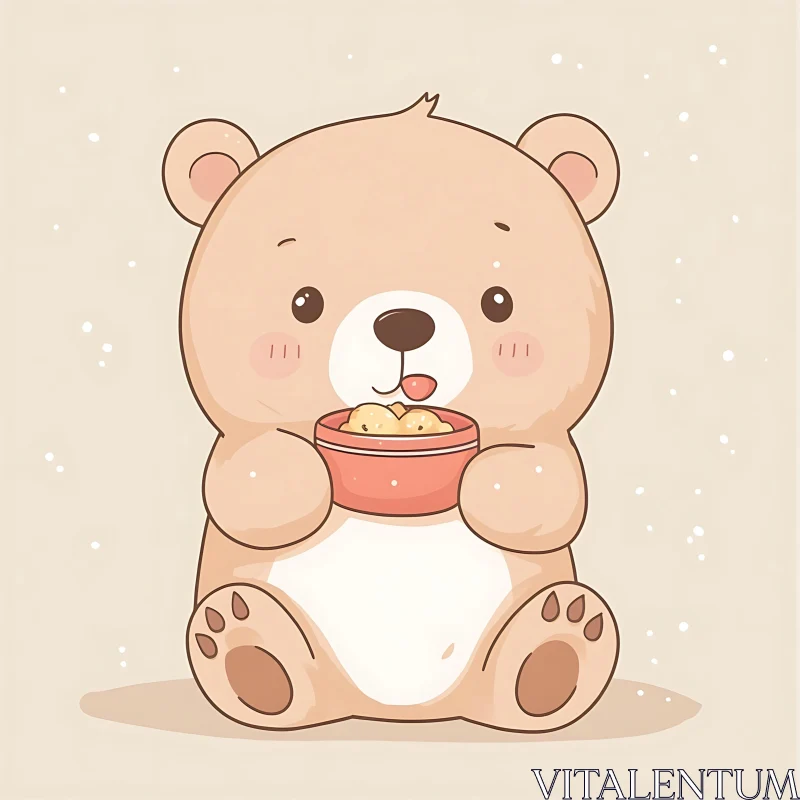 Charming Bear with a Red Bowl AI Image