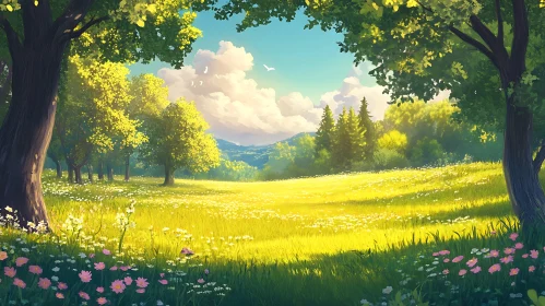 Golden Field and Forest Scenery