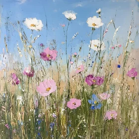 Painterly Field of Flowers Acrylic Artwork