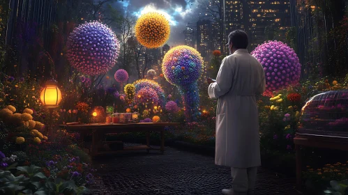 Floating Floral Spheres in Night Garden