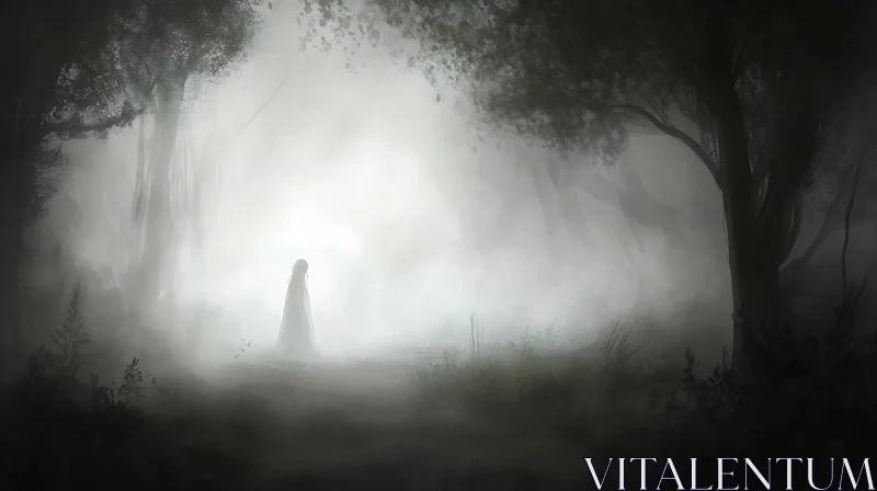 AI ART Mysterious Figure in Foggy Woods