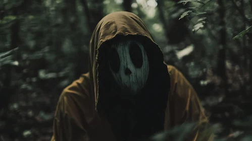 Mysterious Masked Figure in Woods