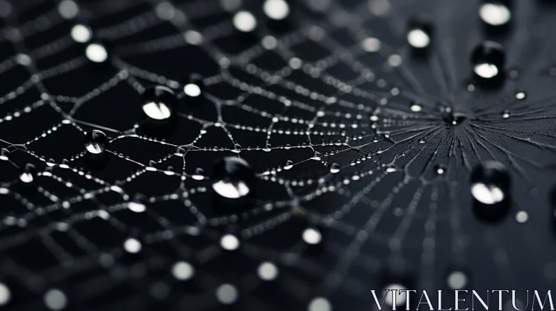 Hauntingly Beautiful Silver Spider Web with Water Drops AI Image