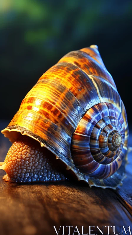Macro Shot: Snail on Wooden Platform amidst Dark Environment AI Image