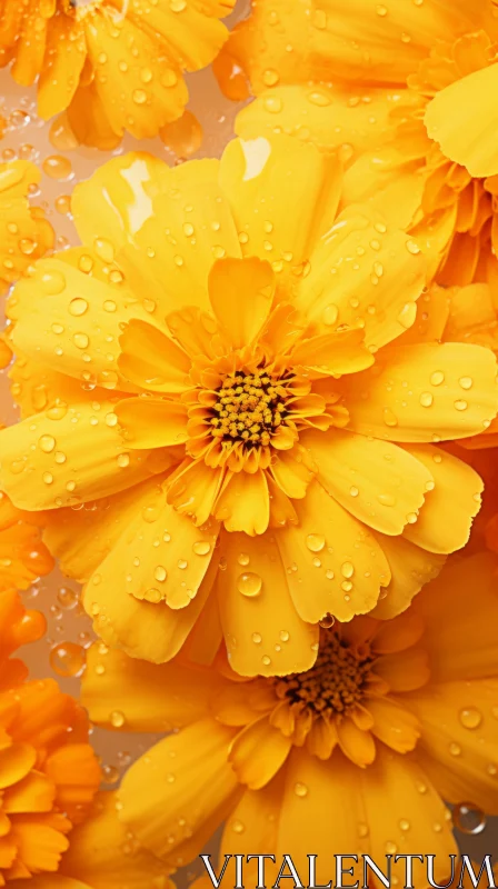 Monochrome Magic: Yellow Flowers with Water Droplets AI Image