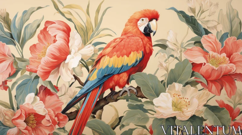 Parrot and Floral Mural Artwork - A Study in Maximalism and Eco-friendly Craftsmanship AI Image