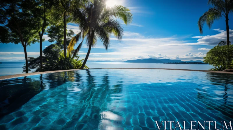 Serene Infinity Pool with Palm Trees | Highly Polished Surfaces AI Image