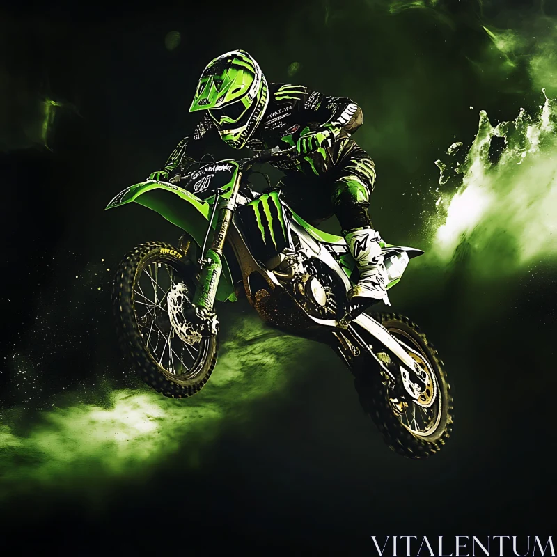 Motocross Jump with Green Accents AI Image