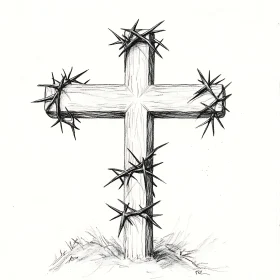 Thorn-Covered Wooden Cross Drawing