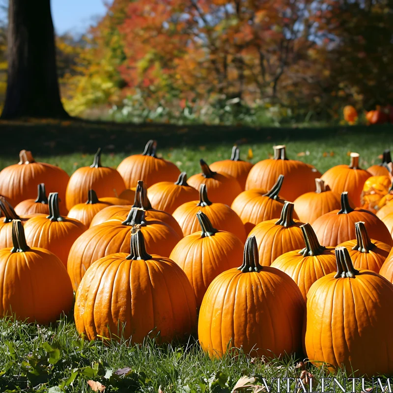 Orange Pumpkins on Green Grass AI Image