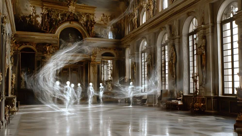 Ghostly Figures in Ornate Interior