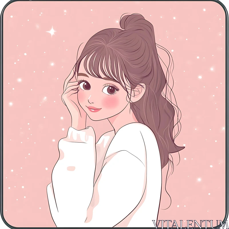 Anime Style Woman with Pink Background AI Image