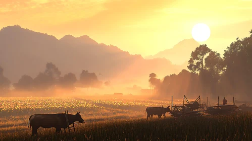 Golden Sunset on Rural Farmland