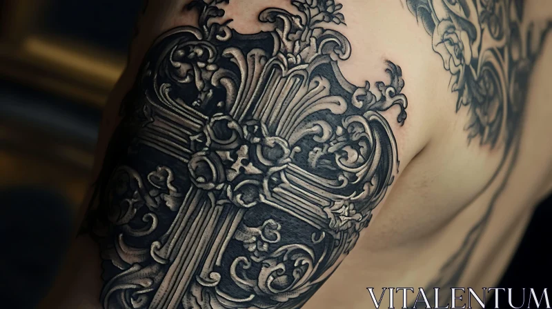 Elaborate Cross Shoulder Tattoo AI Image