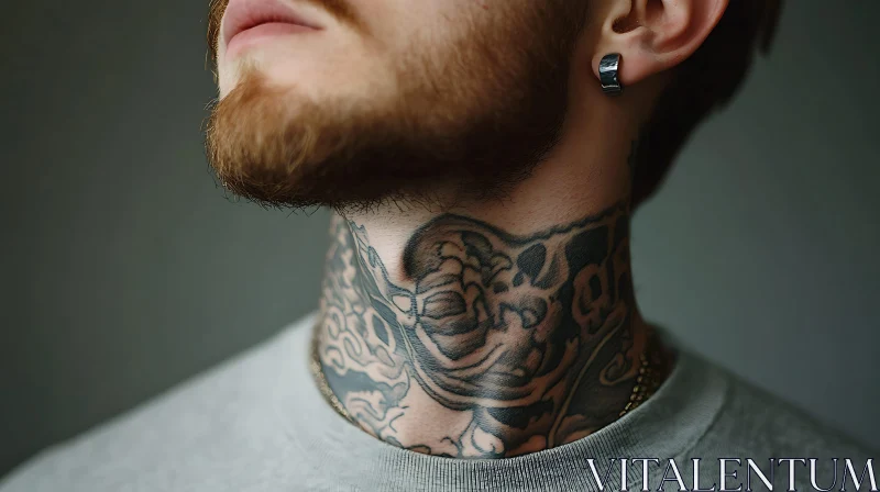 Detailed Neck Tattoo with Facial Features AI Image