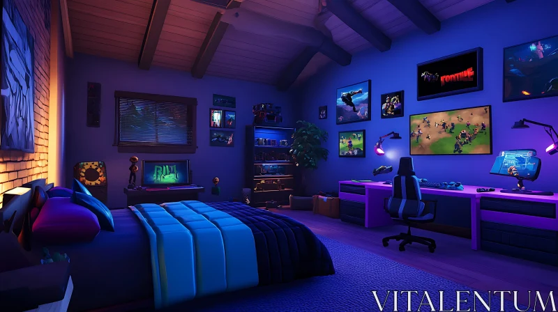 AI ART Modern Gaming Room with Neon Ambiance