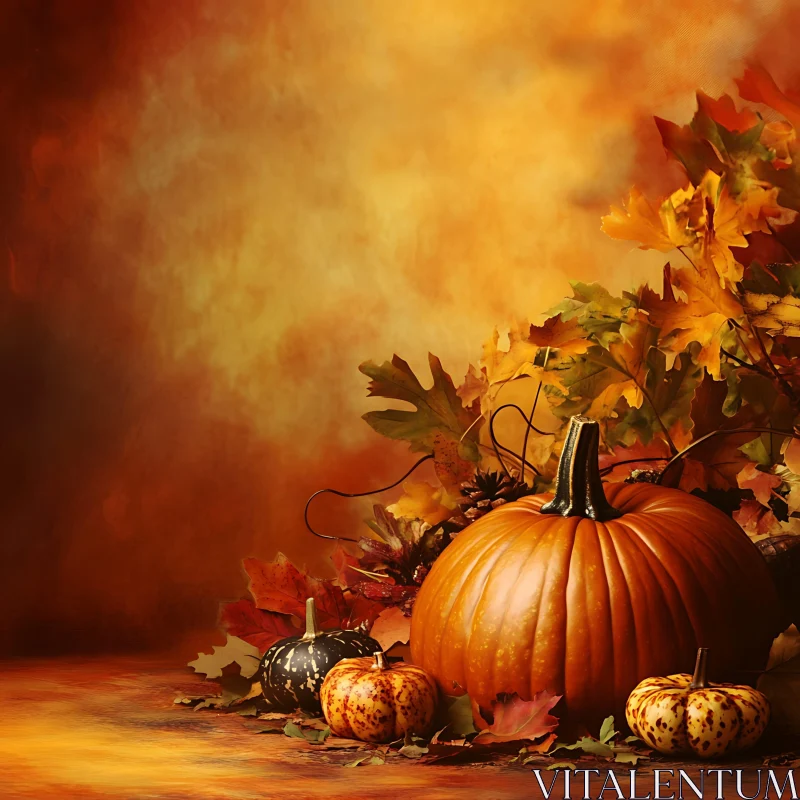 Fall Harvest Pumpkins and Leaves AI Image