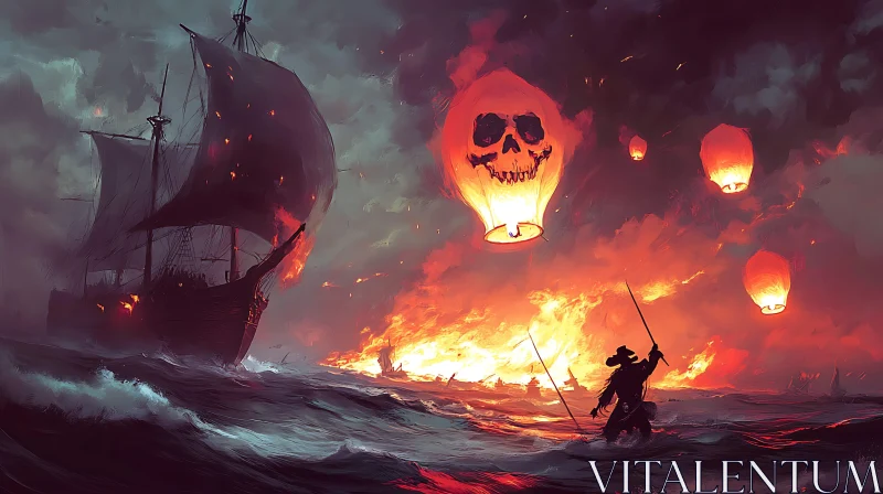 AI ART Skull Lanterns Illuminate a Pirate Ship's Voyage