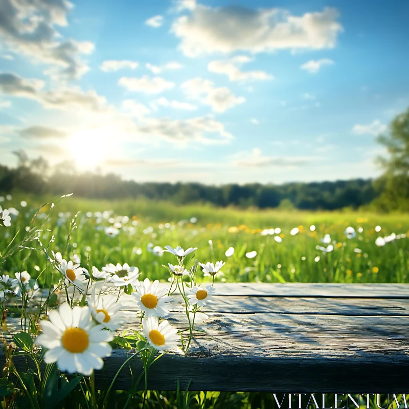 Sunlit Daisy Field: A Summer Scene AI Image