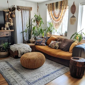 Cozy Living Room with Plants and Rug
