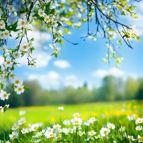 Spring Meadow with White Blossoms