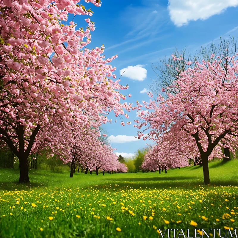 Pink Blossoms Meadow AI Image