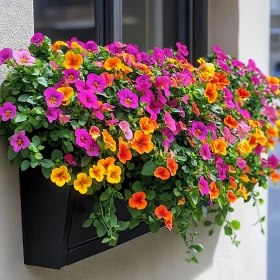 Colorful Pansies in Window Box