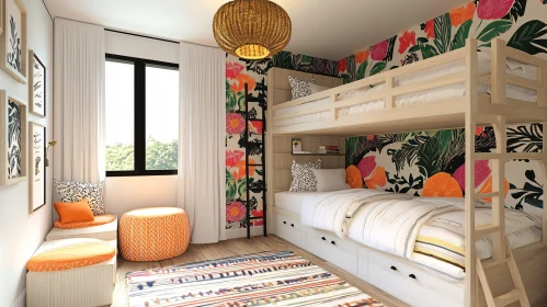 Vibrant Bunk Bed Room with Floral Accents