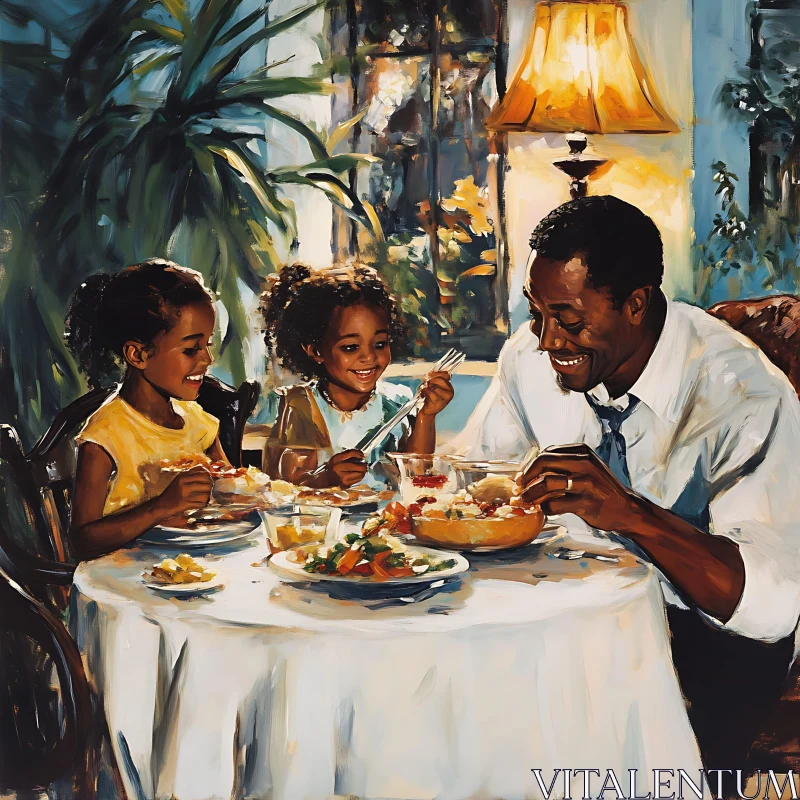 Father and Daughters Mealtime Art AI Image