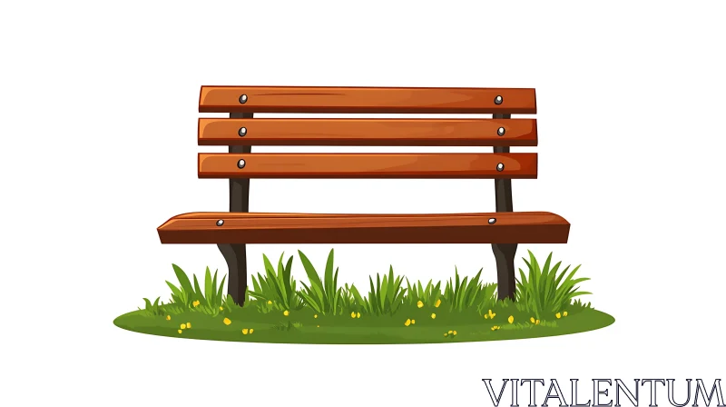 AI ART Wooden Bench in Green Grass