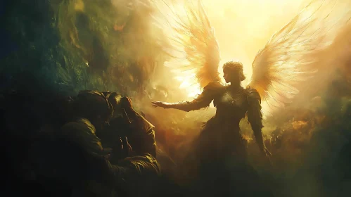 Golden Angel Reaching Out to Man