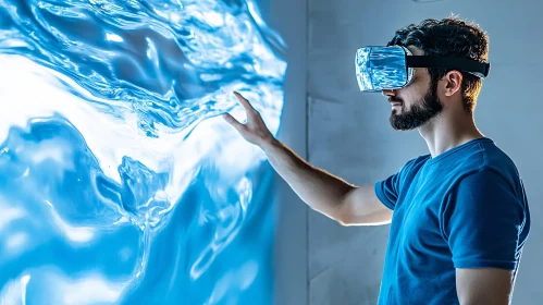 Man Experiencing Virtual Reality Water World