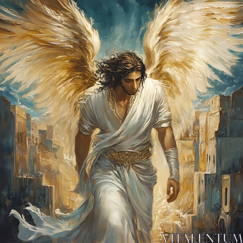 Guardian Angel in Old City Painting AI Image