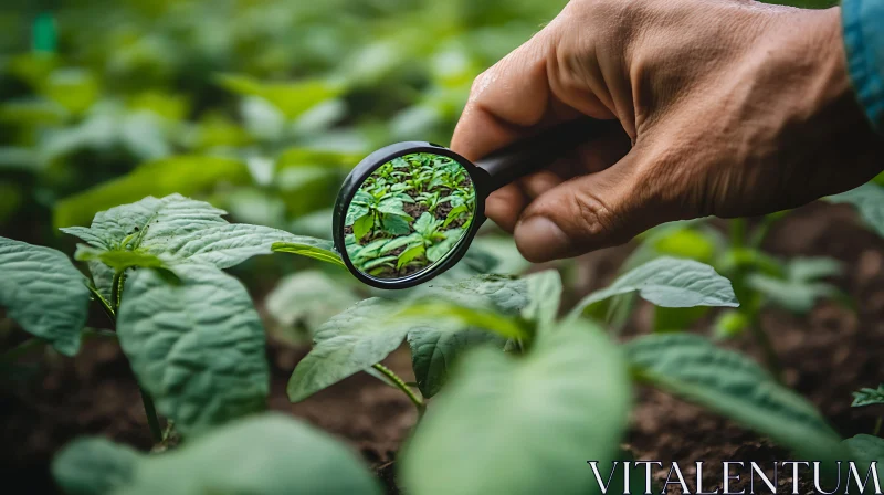 Examining Young Plants with Magnifying Lens AI Image