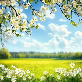 White Flowers in a Sunny Meadow