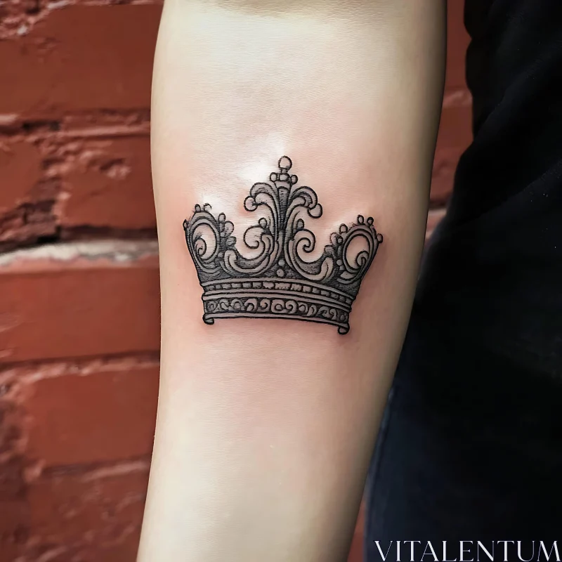 Ornate Crown Tattoo on Inner Forearm AI Image