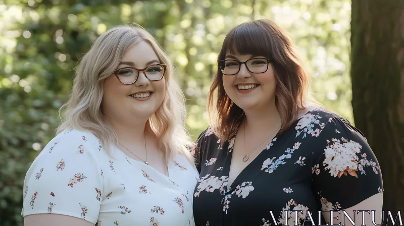 Portrait of Two Women with Floral Dresses AI Image