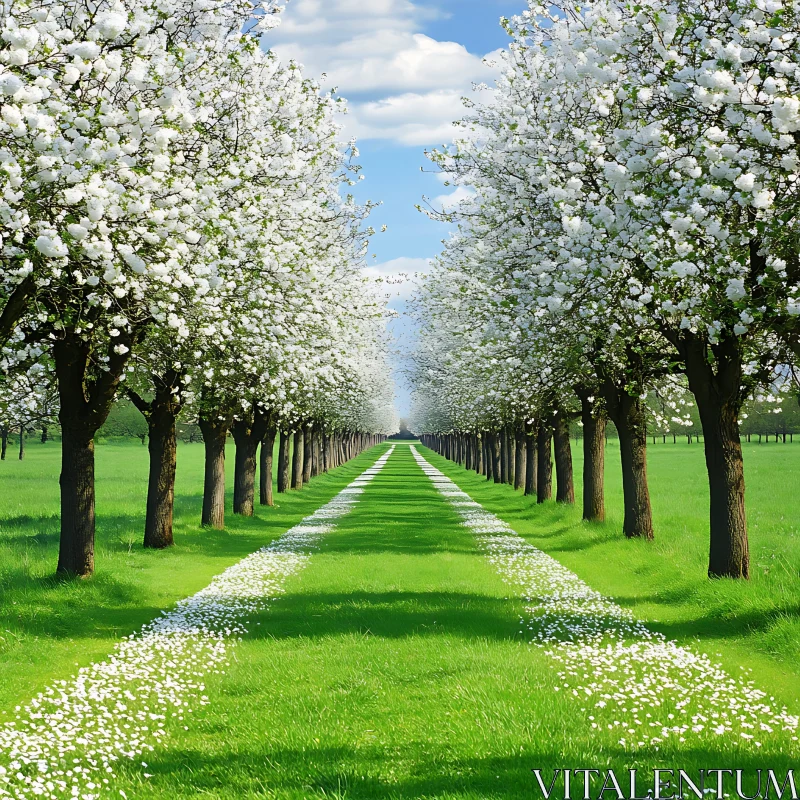 AI ART Symmetrical Blossom Trees on Green Meadow