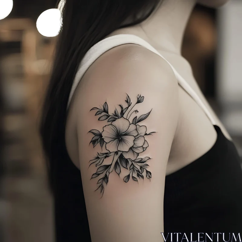 Black and Grey Flower Tattoo Design AI Image