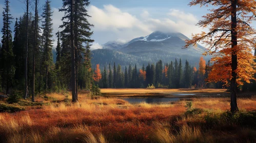 Peaceful Autumn Mountain Forest Lake